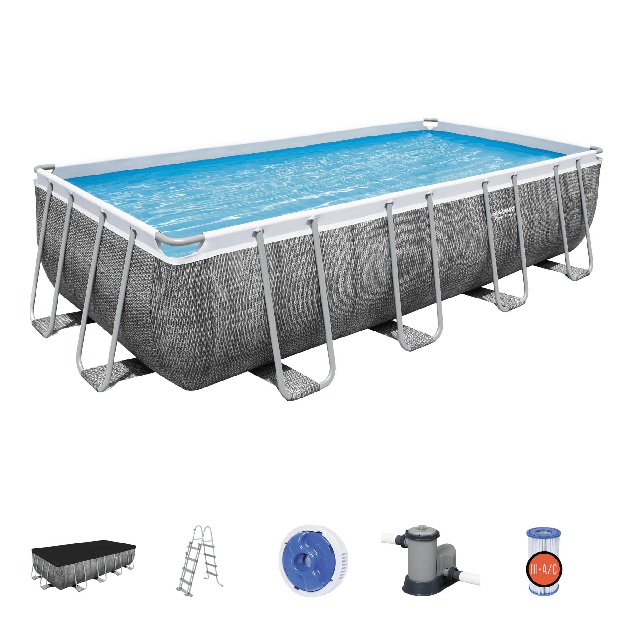Set piscina da 549x274x122 cm rattan grigio